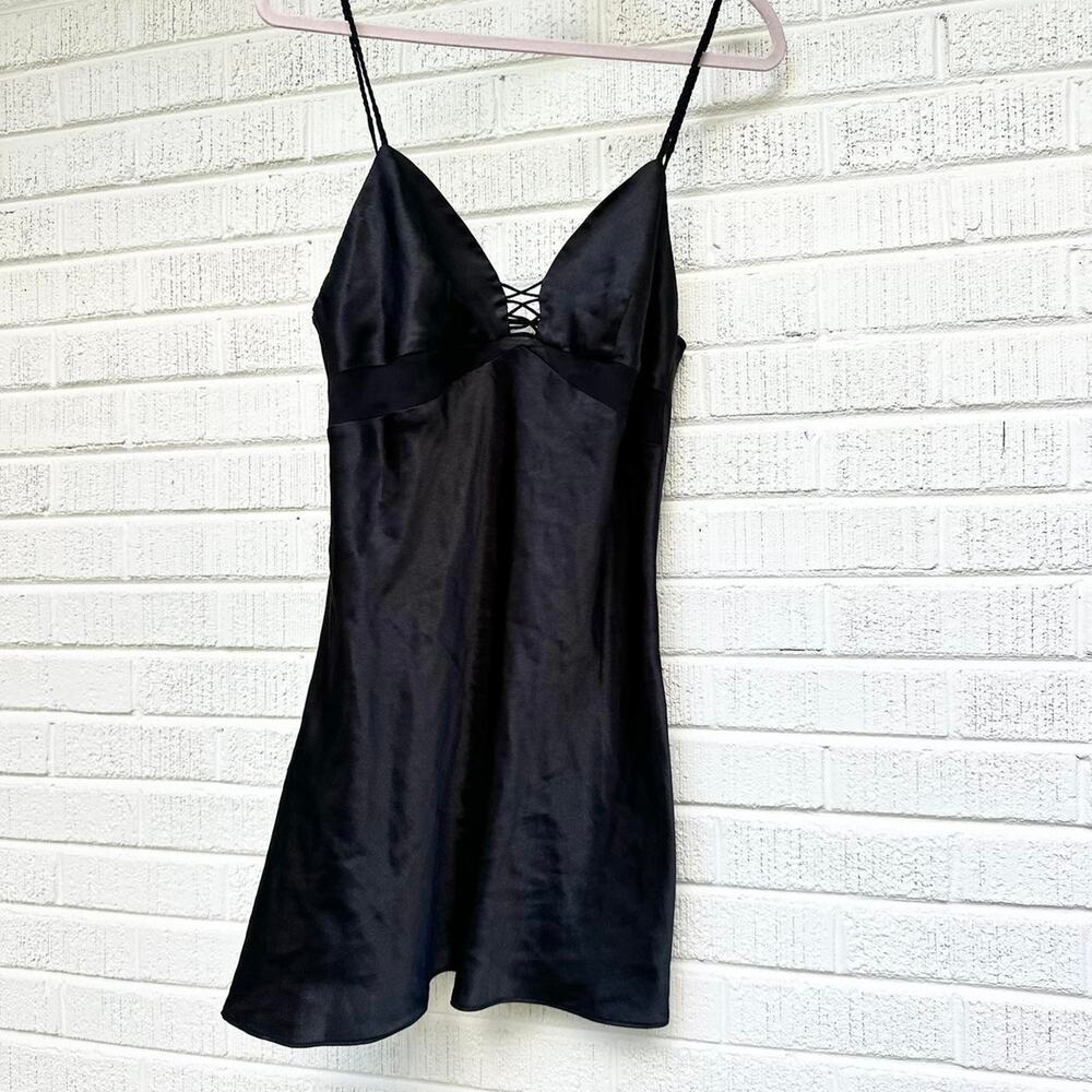 Vintage Y2K Ivy & Annabelle Black Satin Slip Dress